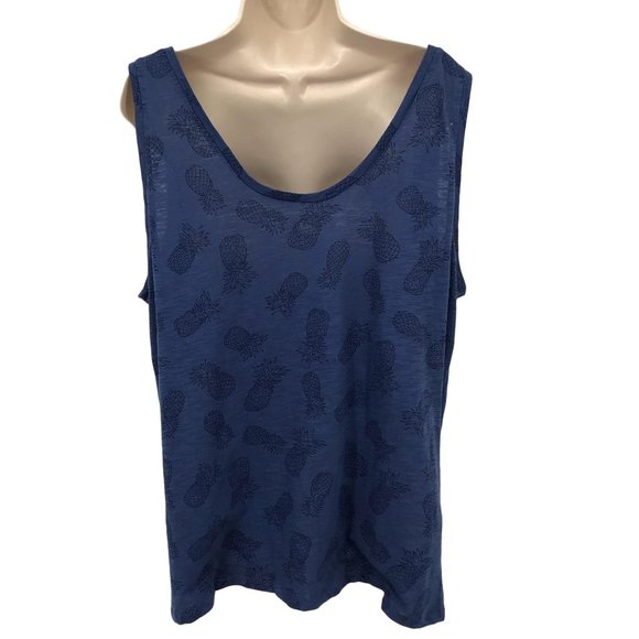 Gap Body Womens Blue Pineapple Print Scoop Neck Tank Top Size XL - Picture 2 of 7